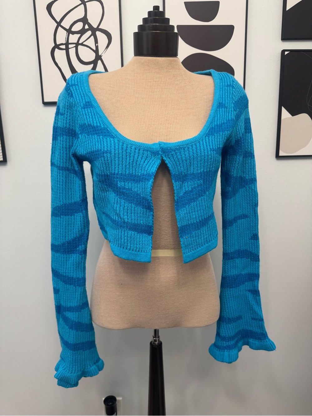Tiger Mist Bright Blue Striped Cropped Cardigan